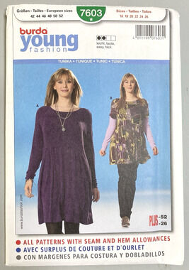 '09 Burda Young Fashion 7603 Tunic Mini Dress Stretch Knit Misses Sz 16-26 UNCUT